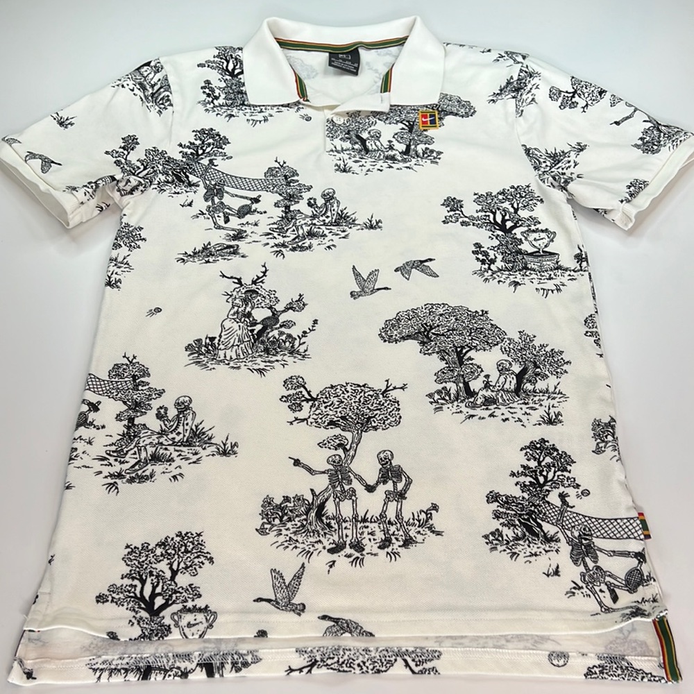 Nike Court Mens Size XS SS Polo Skeletons Playing Tennis 2019 French Open Garros